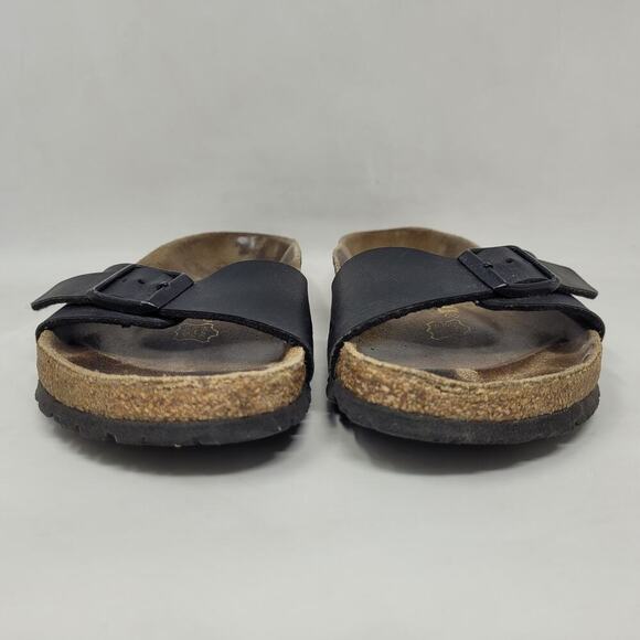 Birkenstock Sandals EU38 US7.5 Madrid Black Birko-Flor Slip On Slides Adjustable - Picture 3 of 10